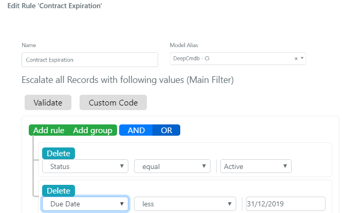 Vista per l'impostazione di task automation