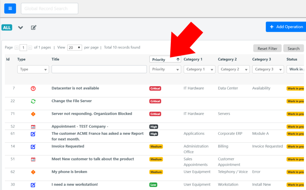 View sorting by priority in Deepser