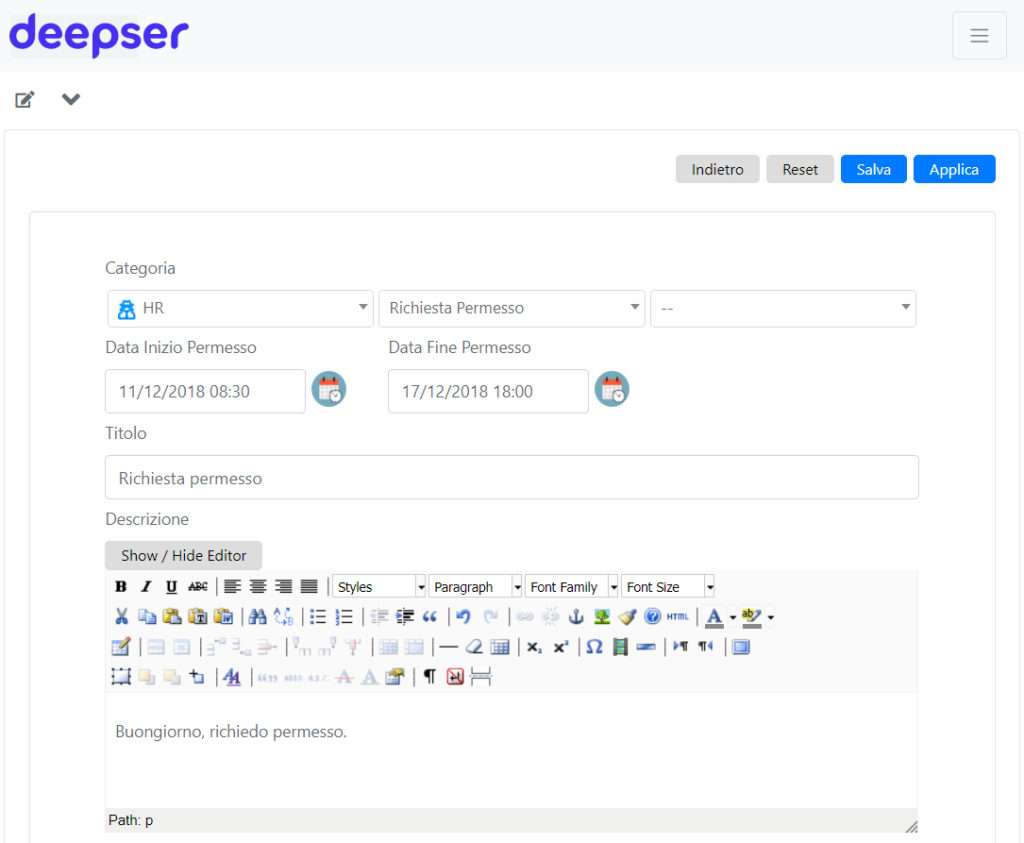 HR Support Software View in Deepser