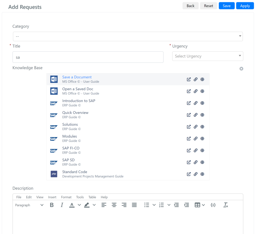 Helpdesk Knowledge Base Ticket Suggestions View