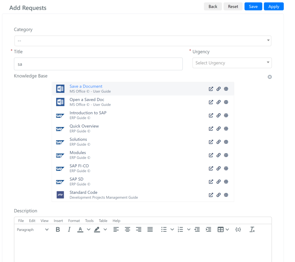 Helpdesk Knowledge Base con Visualizzazione dei suggerimenti in Deepser