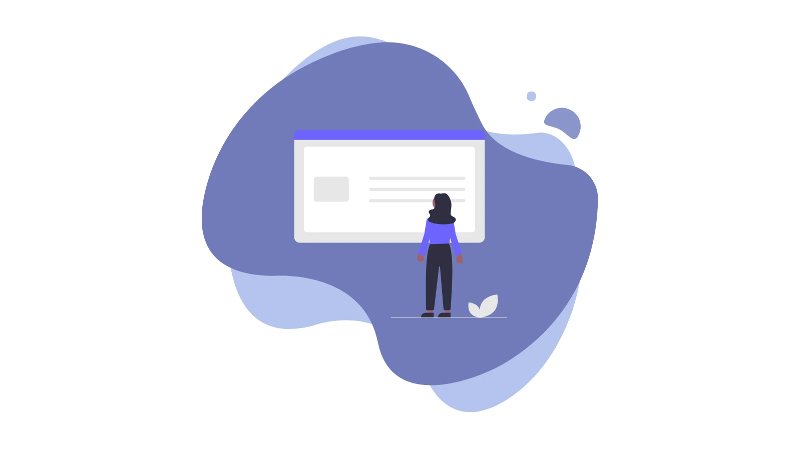 Self-Service Portal for Employees illustration of a stylized girl looking at a floating screen