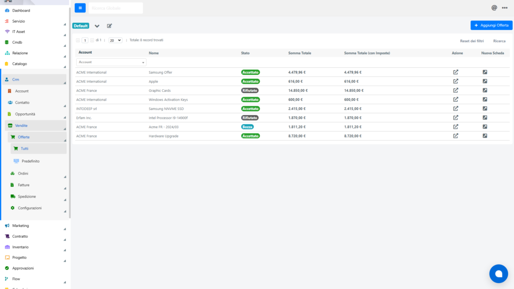 Deepser Software CRM Interfaccia Vendite