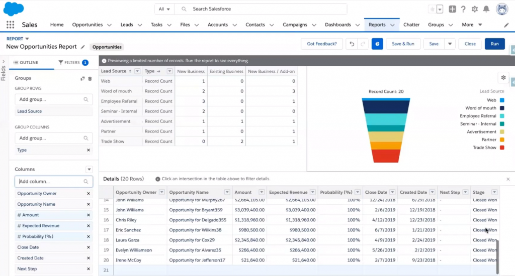 Salesforce Report Opportunità Software CRM