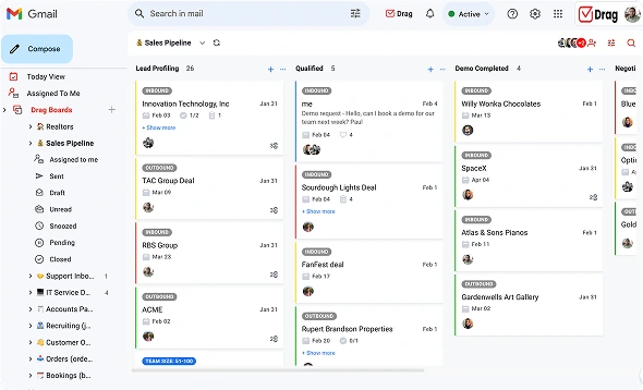 DragApp vista Software CRM integrato nelle email