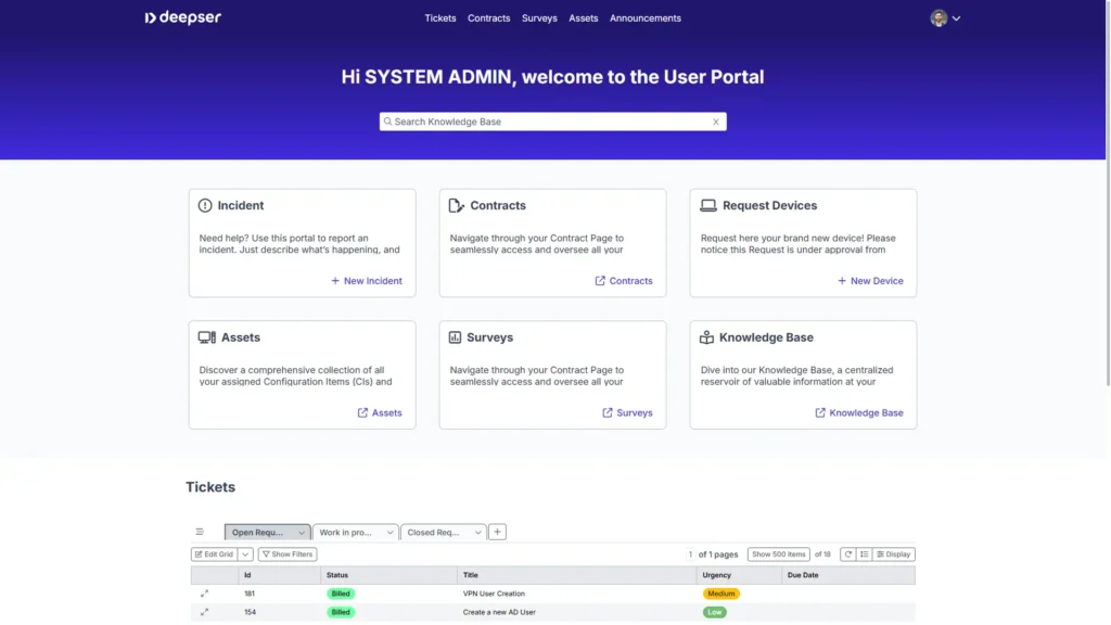 Deepser Customer Portal