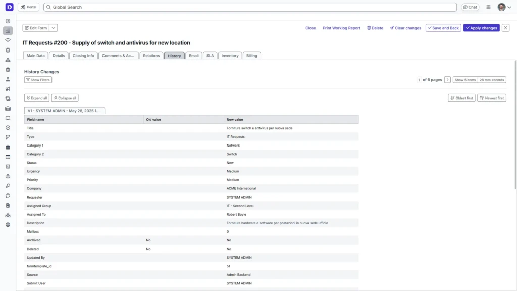 Deepser Ticket History Tab