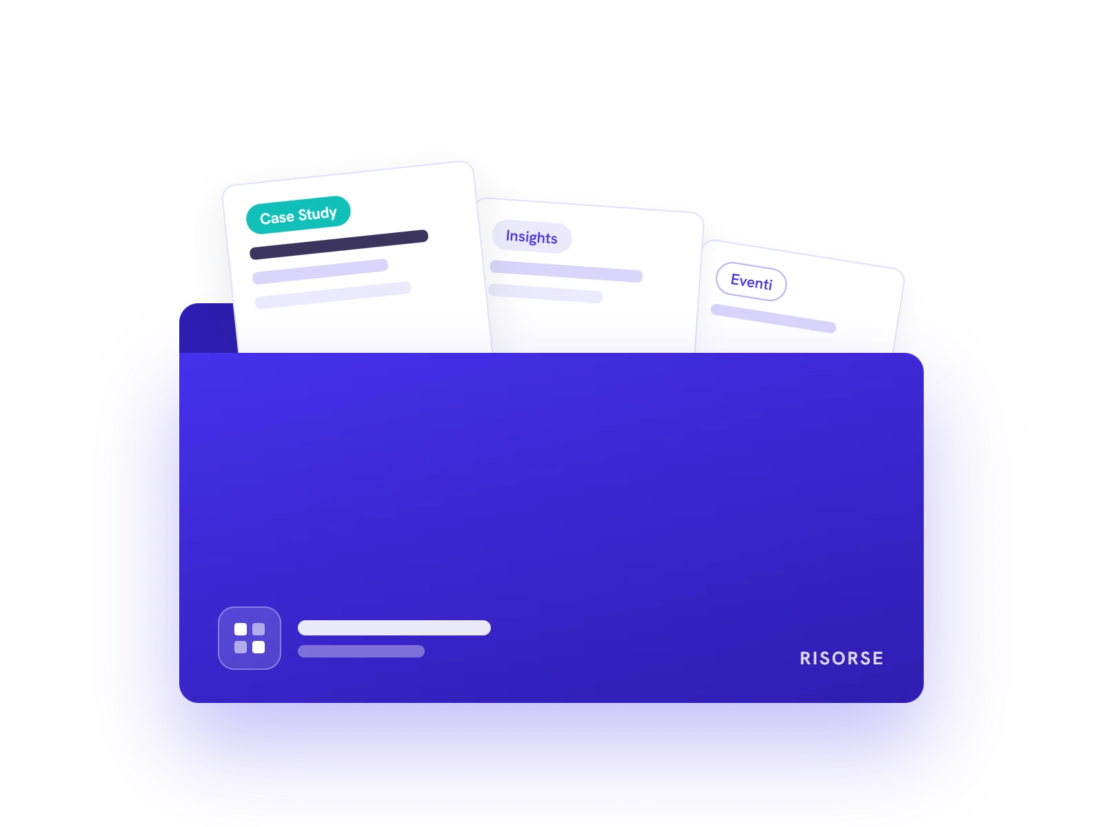 Illustrazione di una cartella con documenti che rappresenta l'hub Risorse Deepser
